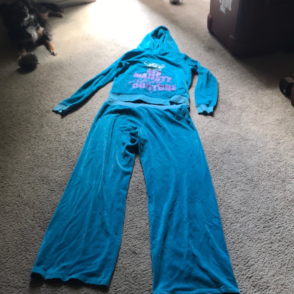Turquoise Juicy Couture velour set.